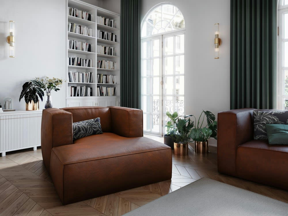 MUSE - Méridienne 1 place en cuir cognac