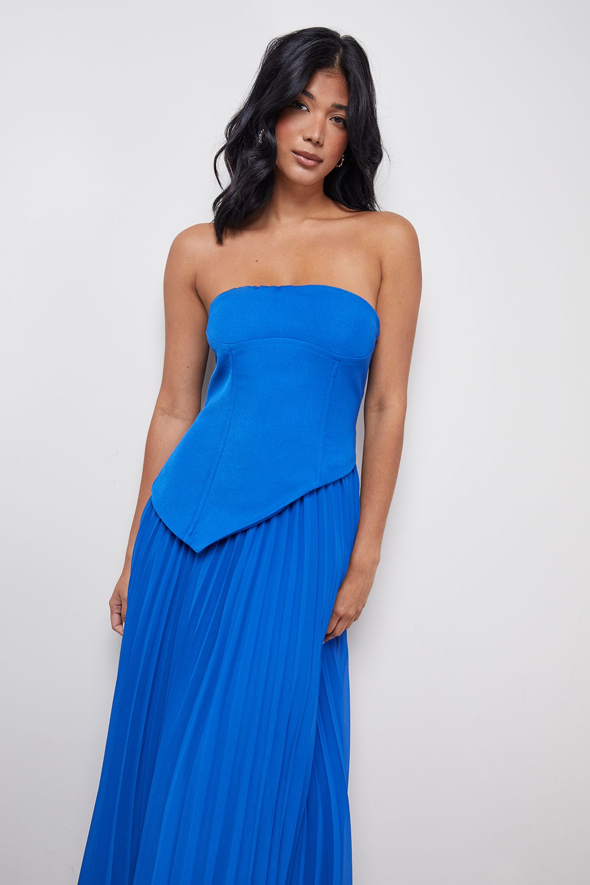 Warehouse Bandeau Bodice Pleated Chiffon Midi Dress