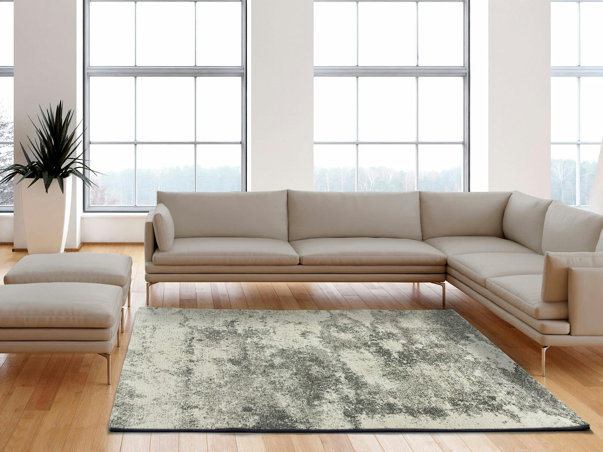 NIAMEY - Tapis recyclé design abstrait dans les tons gris, 155x230 cm
