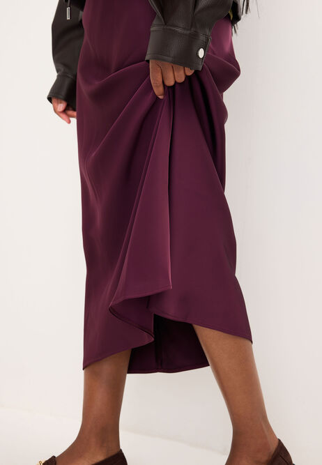 Womens Plum Satin Midi Skirt