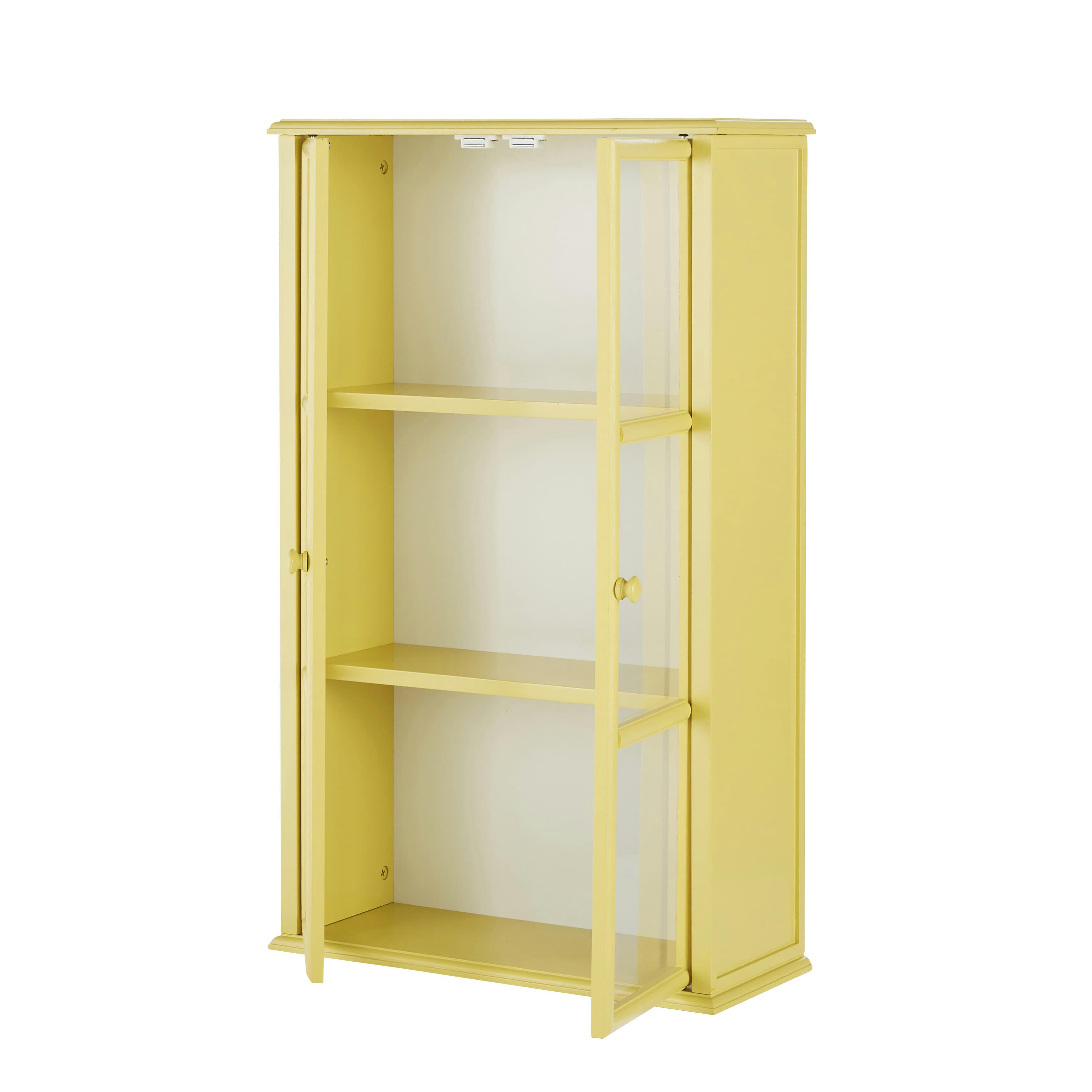 MATHILDA - Etagère murale jaune 2 portes en verre