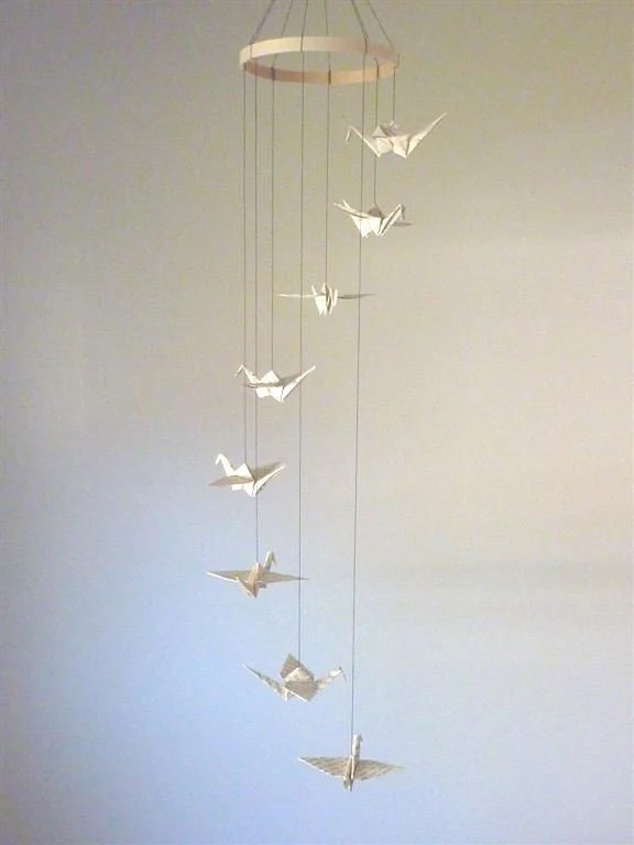 Origami Crane Mobile Eco Friendly Children Decor Baby Mobile Bookish Book Bedroom Recycled Upcycled Repurposed