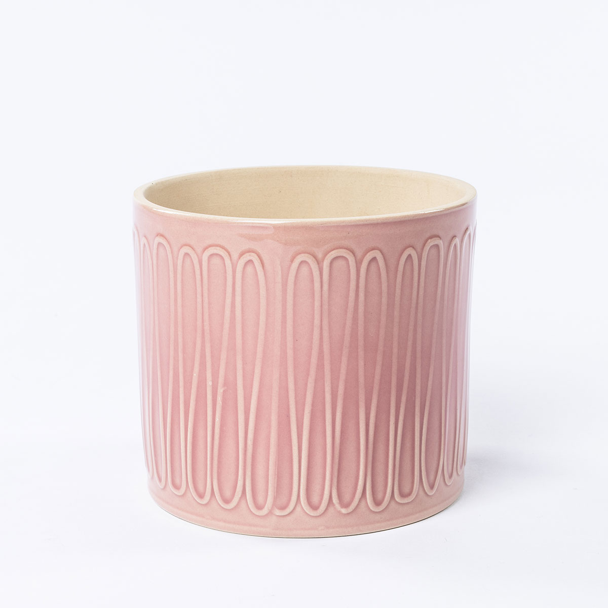 Vaso de cerâmica raiado rosa 14,5cm