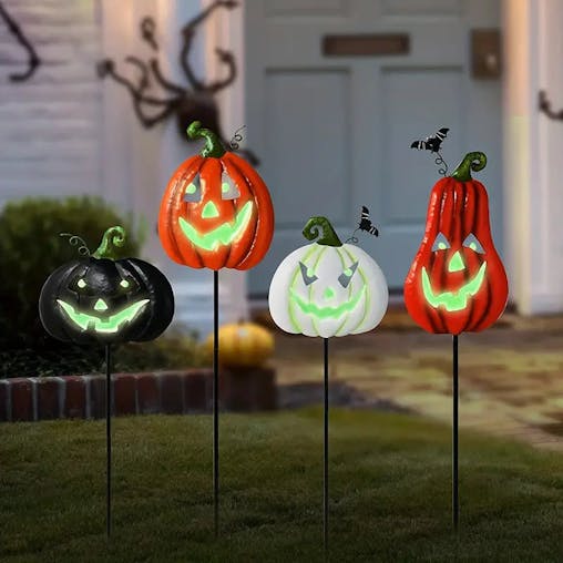 NNETM Spooktacular Glow: Set of 4 Halloween Fluorescent Pumpkin Yard Signs