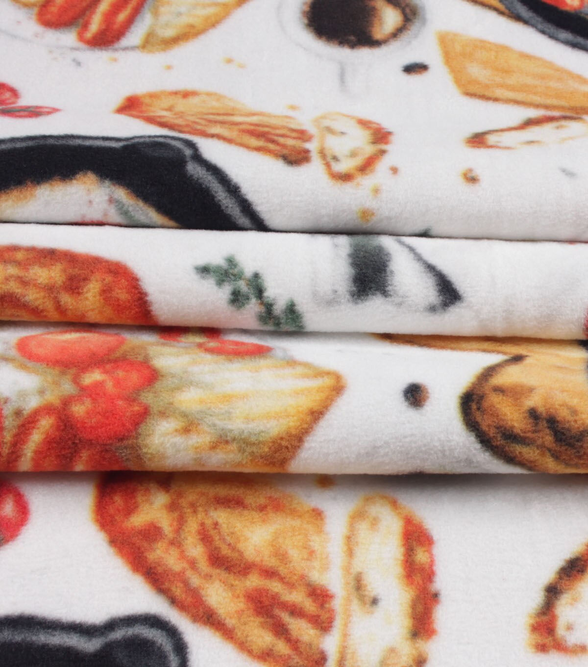 Breakfast Food on White Anti Pill Fleece Fabric