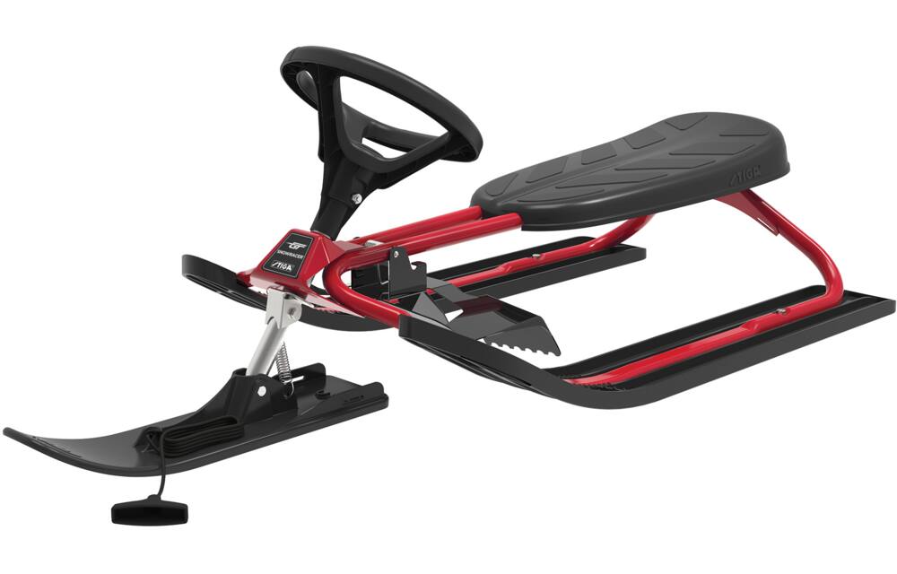 Stiga GT Kids' 1-Person Winter Snow Racer Ski Sled w/ Steering Wheel & Brakes, Red