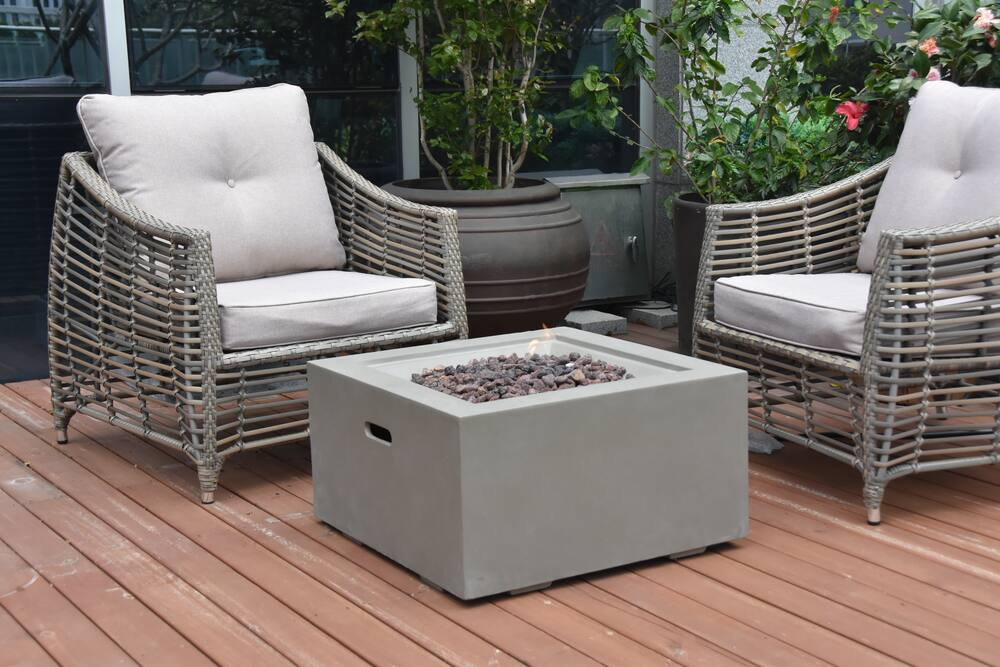 Modeno Ridgefield Propane Fueled Outdoor Fire Table with PVC Cover, 40,000 BTUs, Square, Grey