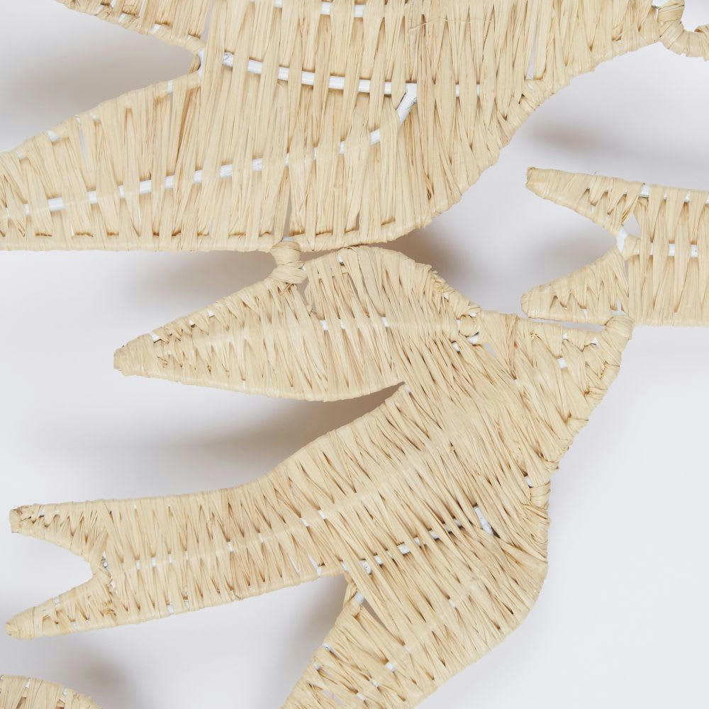 - Déco murale oiseaux en raphia et métal marron et beige 130x48