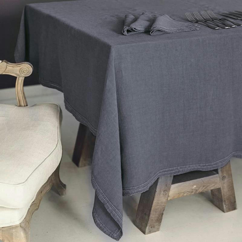 BASES DE LA TABLE - Nappe  Lin pur lavé  Bleu Pierre 250x250