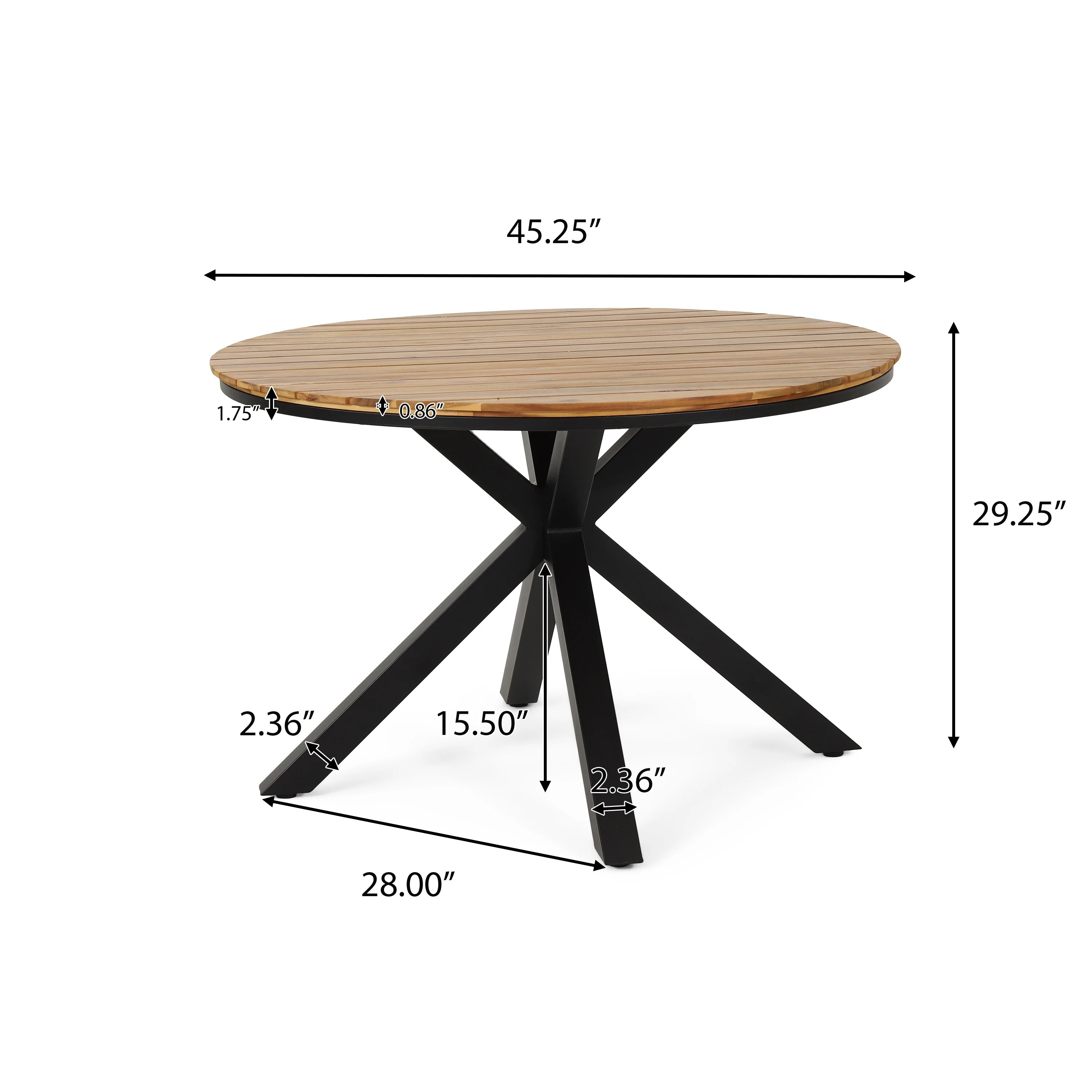 Roomfitters Outdoor Dining Table, Teak Acacia Wood Tabletop with Black Metal Legs, Teak+Black