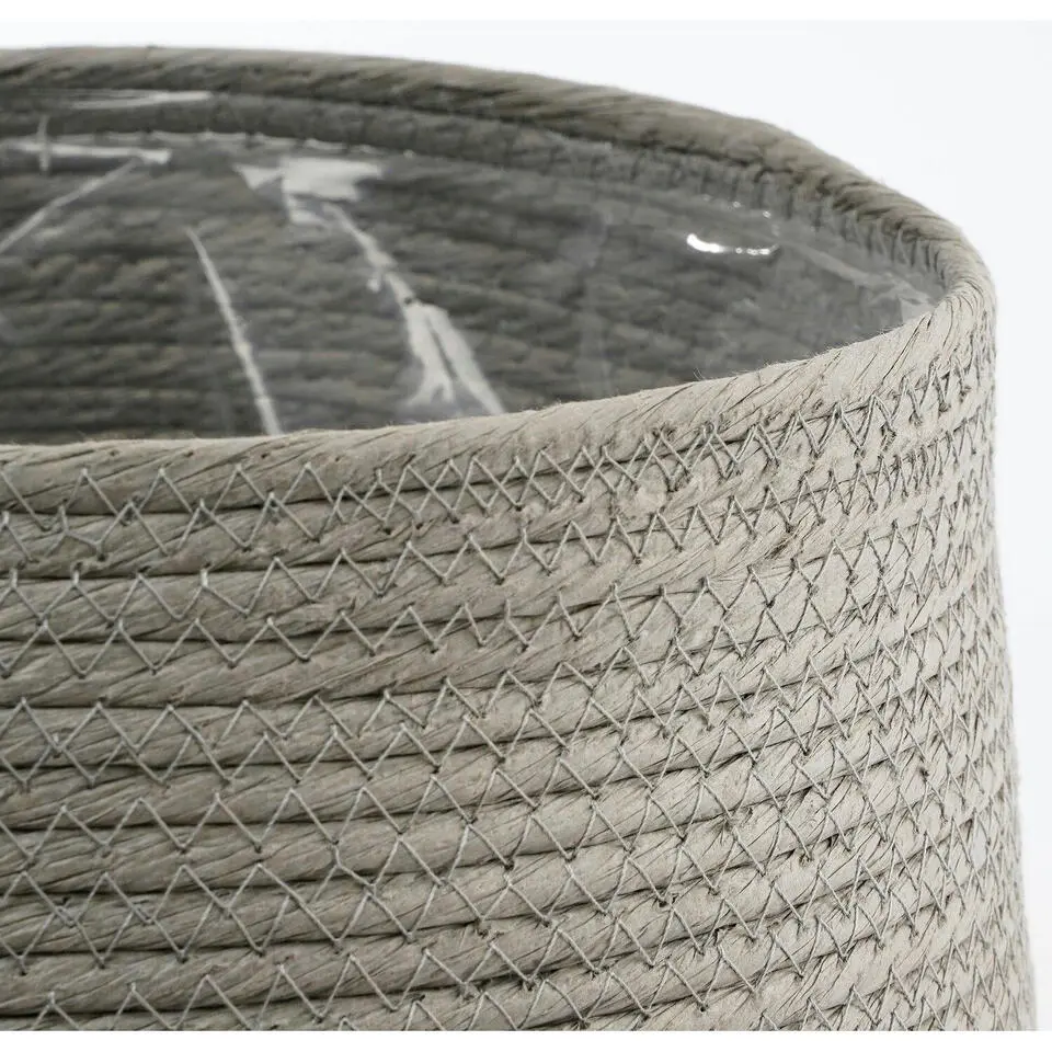 Mica Decorations Bloempot - rotan - grijs - jute - 22 x 19 cm