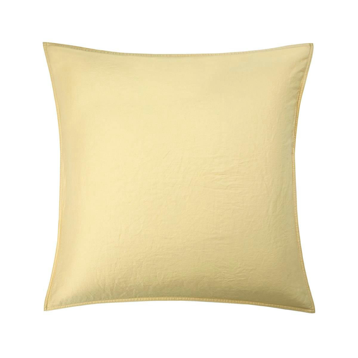 PALERME - Taie d'oreiller en satin de coton lavé jaune 65 x 65 cm