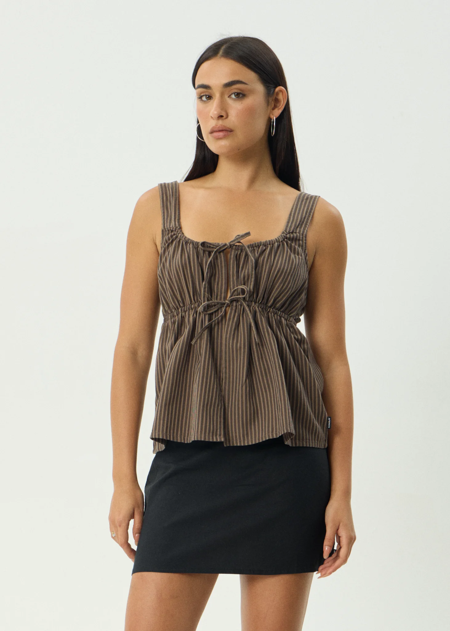 AFENDS Womens Cyrus - Tie Top - Coffee Stripe
