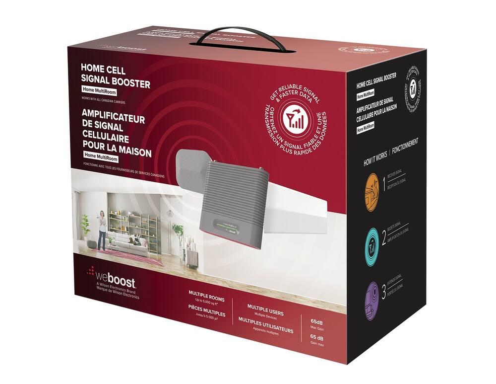 weBoost Home MultiRoom 65 dB Gain Cell Signal Booster, 5,000 Square Feet
