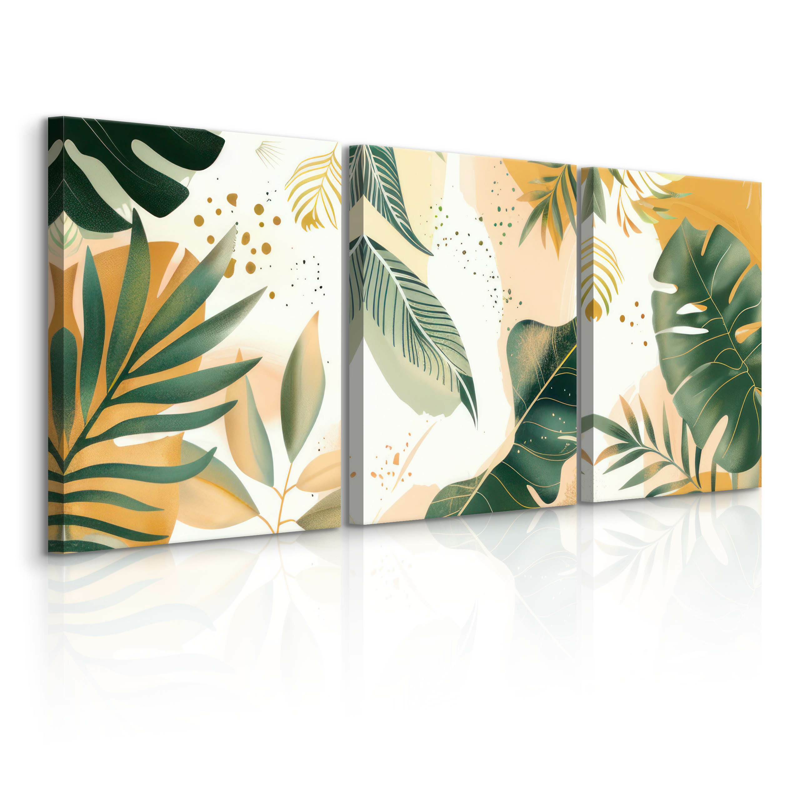 3x Obraz Set Styl Boho Liście Tropikalne Monstery Bananowce 30x40cm