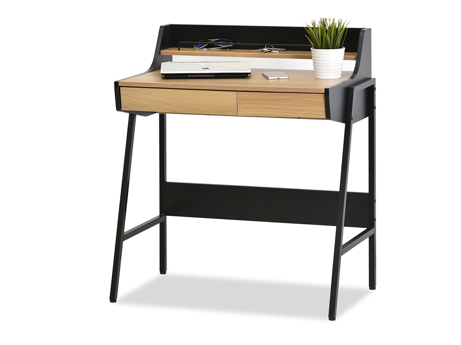 Biureczko 78cm Scandi Borr czarne-sonoma ze schowkmi półką