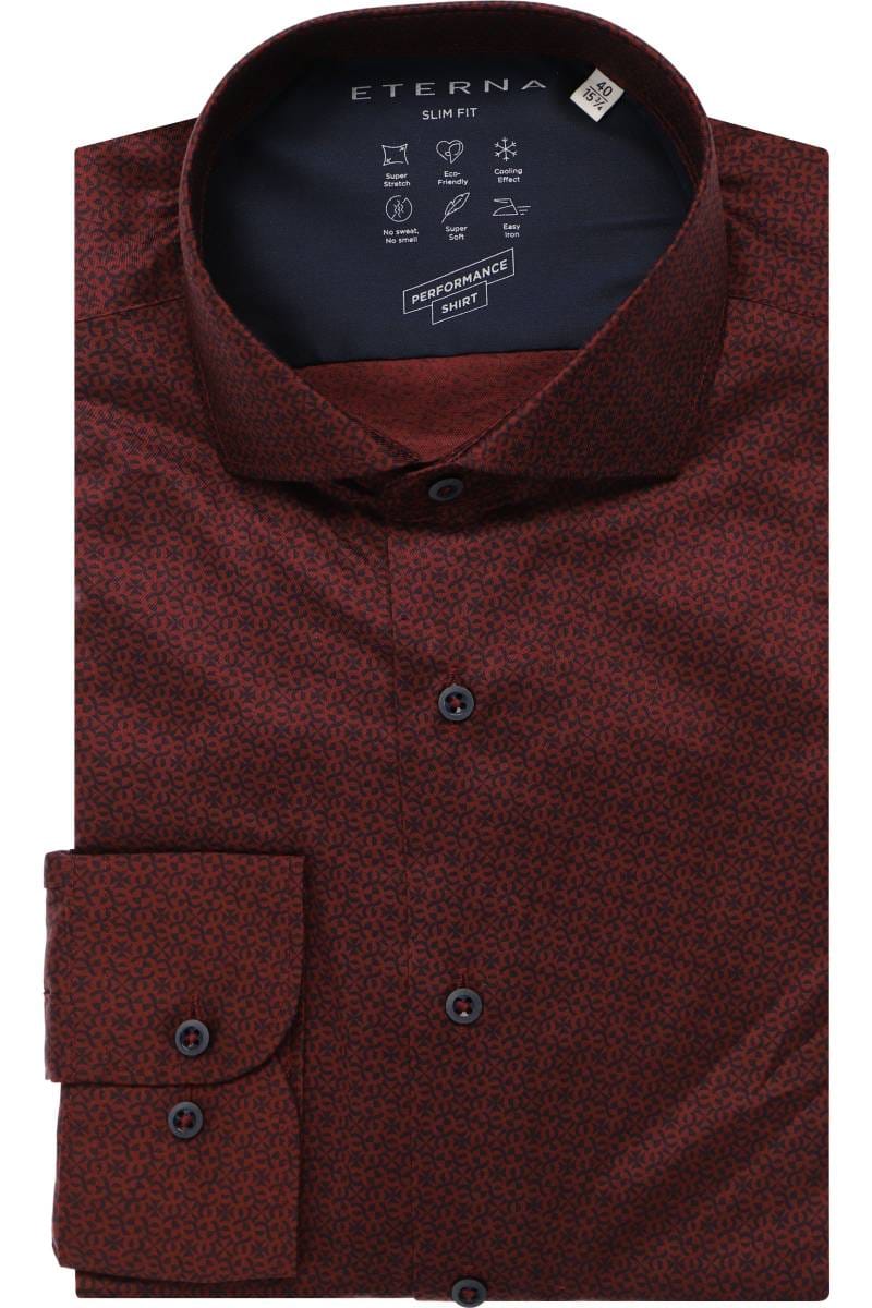 ETERNA Performance Slim Fit Tencel Hemd weinrot, Bedruckt