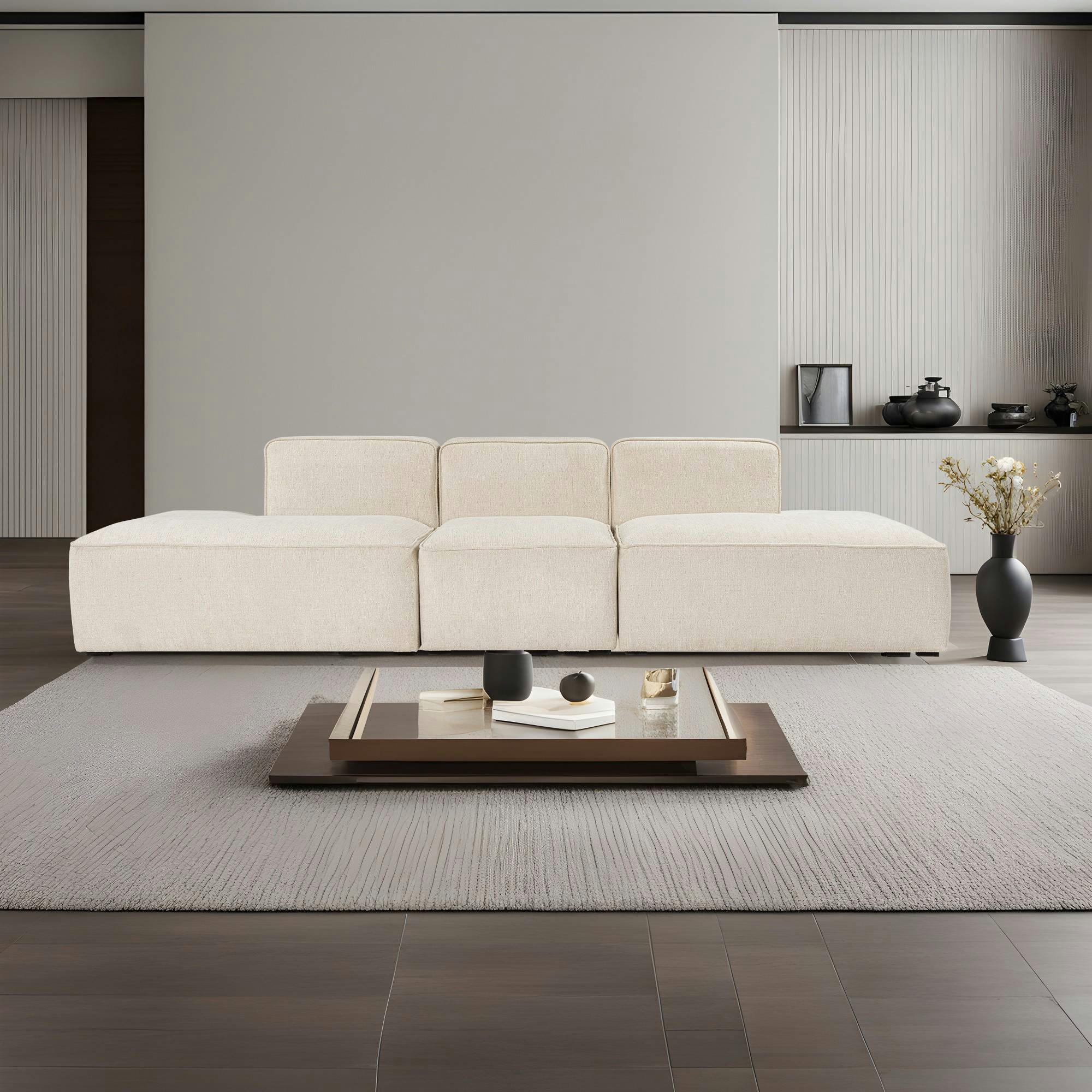 FERTELLA - Canapé 4 places modulable tissu bouclette blanc crème