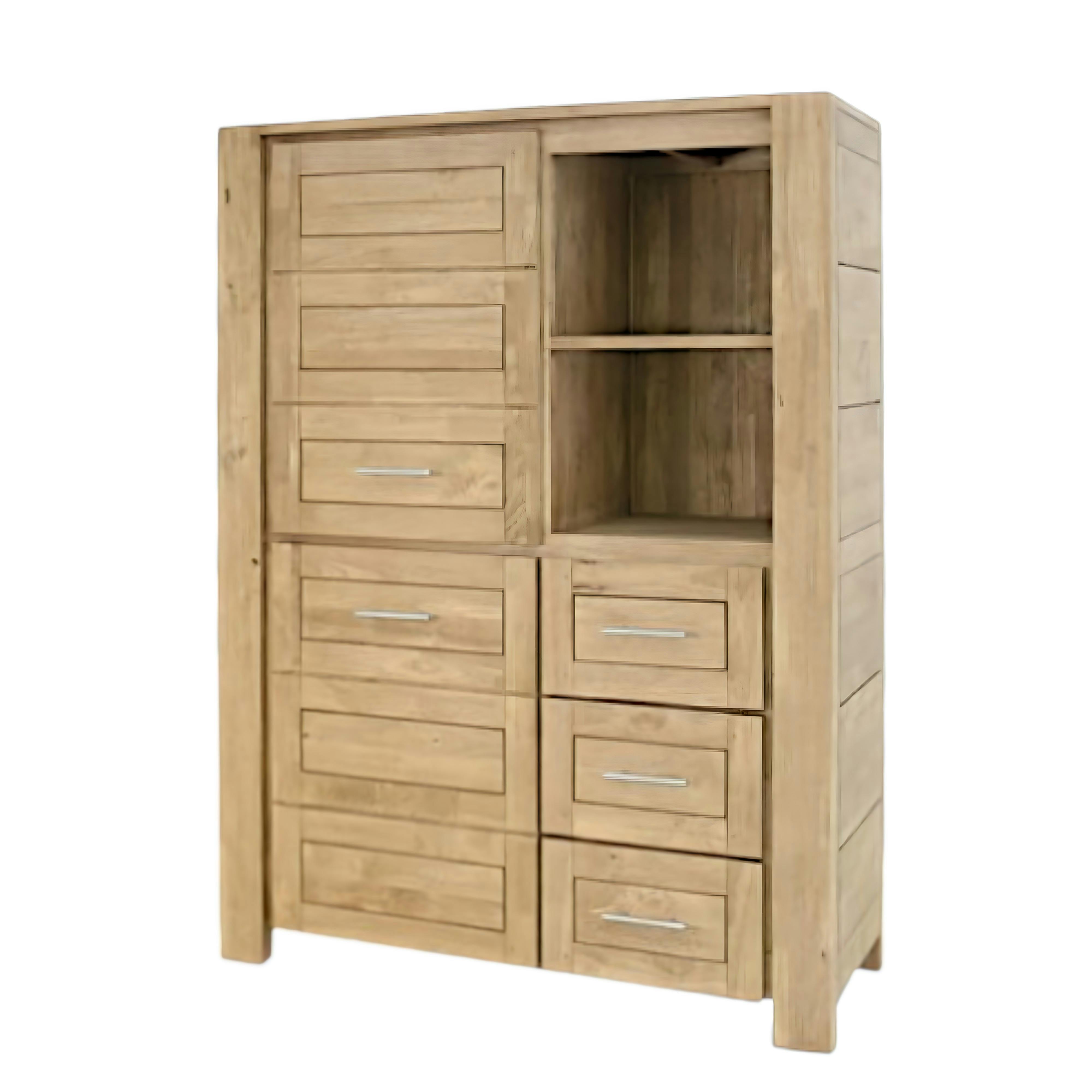 Buffet haut / Bibliothèque Hévéa 2 portes, 3 tiroirs, 2 niches 120x45x162cm ATTAN