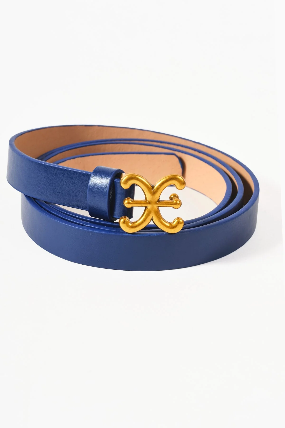 Navy Link Detail Skinny Belt - Size M/L