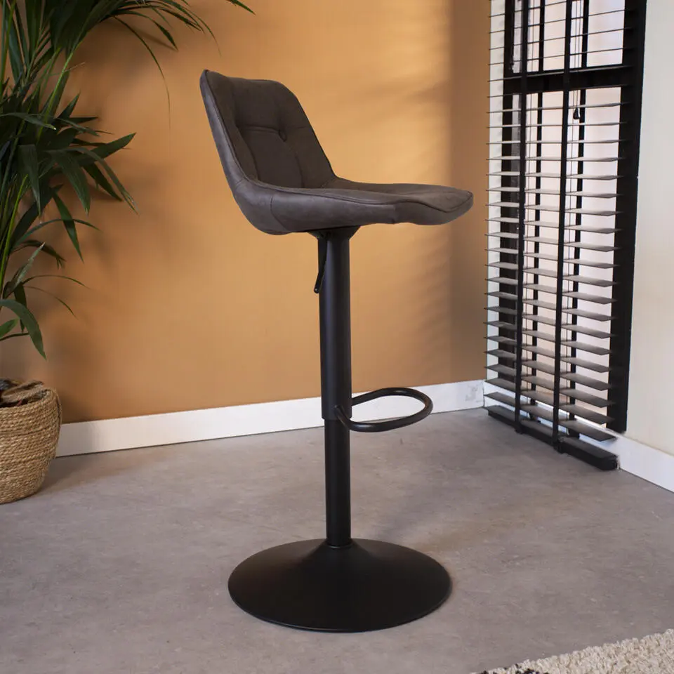 Draaibare barkruk industrieel Keston antraciet - Zithoogte 59 cm - Stof - Grijs