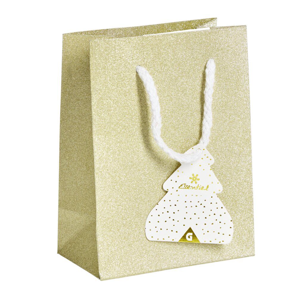 Sac cadeau No&euml;l motif sapin ou uni doré pailleté -Taille S