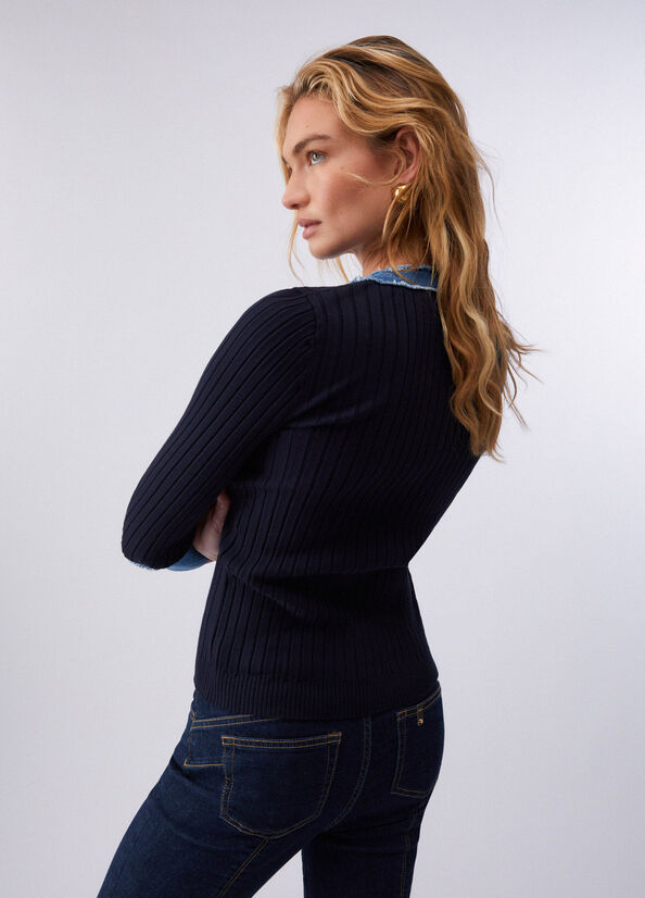 Maglia con inserti in denim