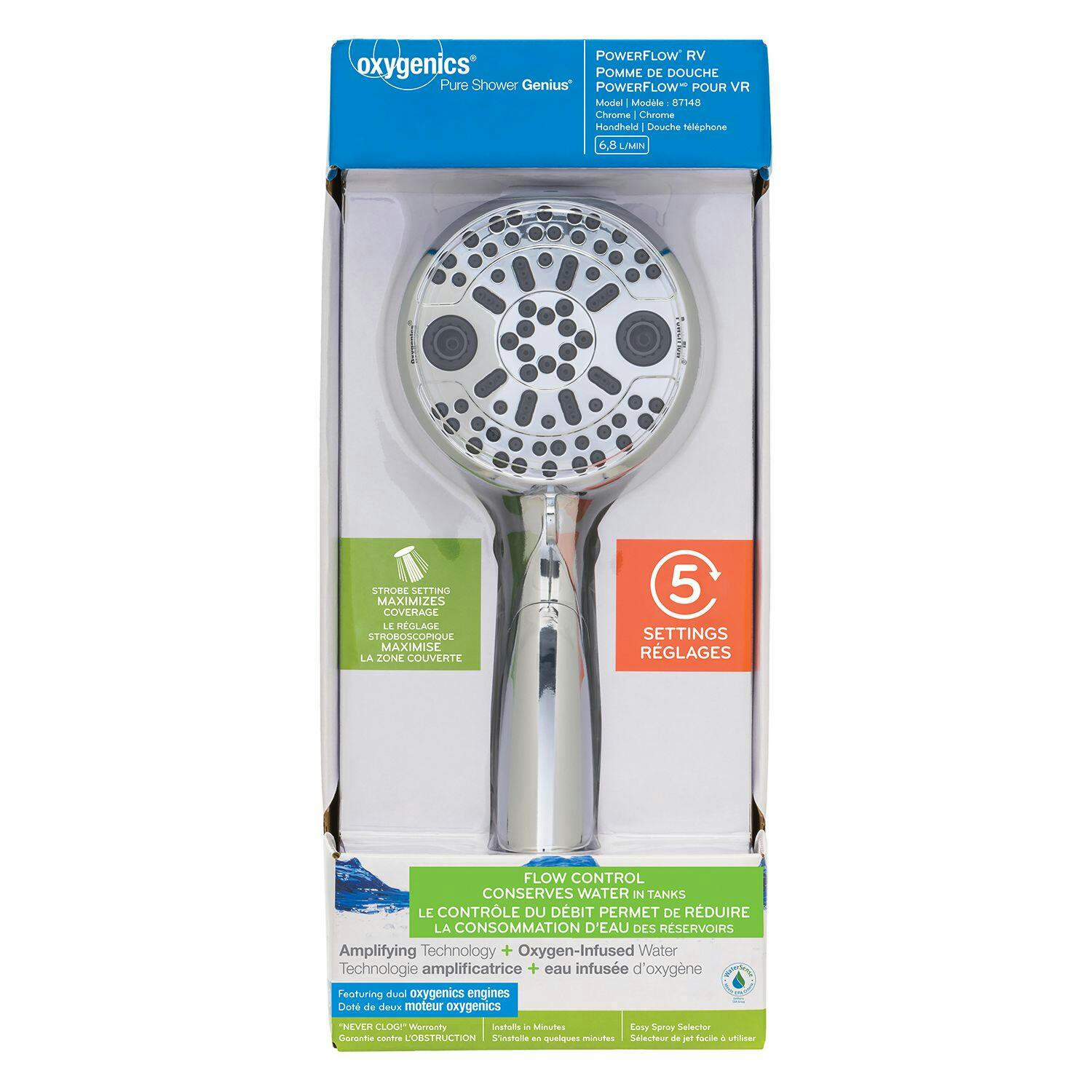 Oxygenics 87148 PowerFlow RV Handheld Shower Head, Chrome