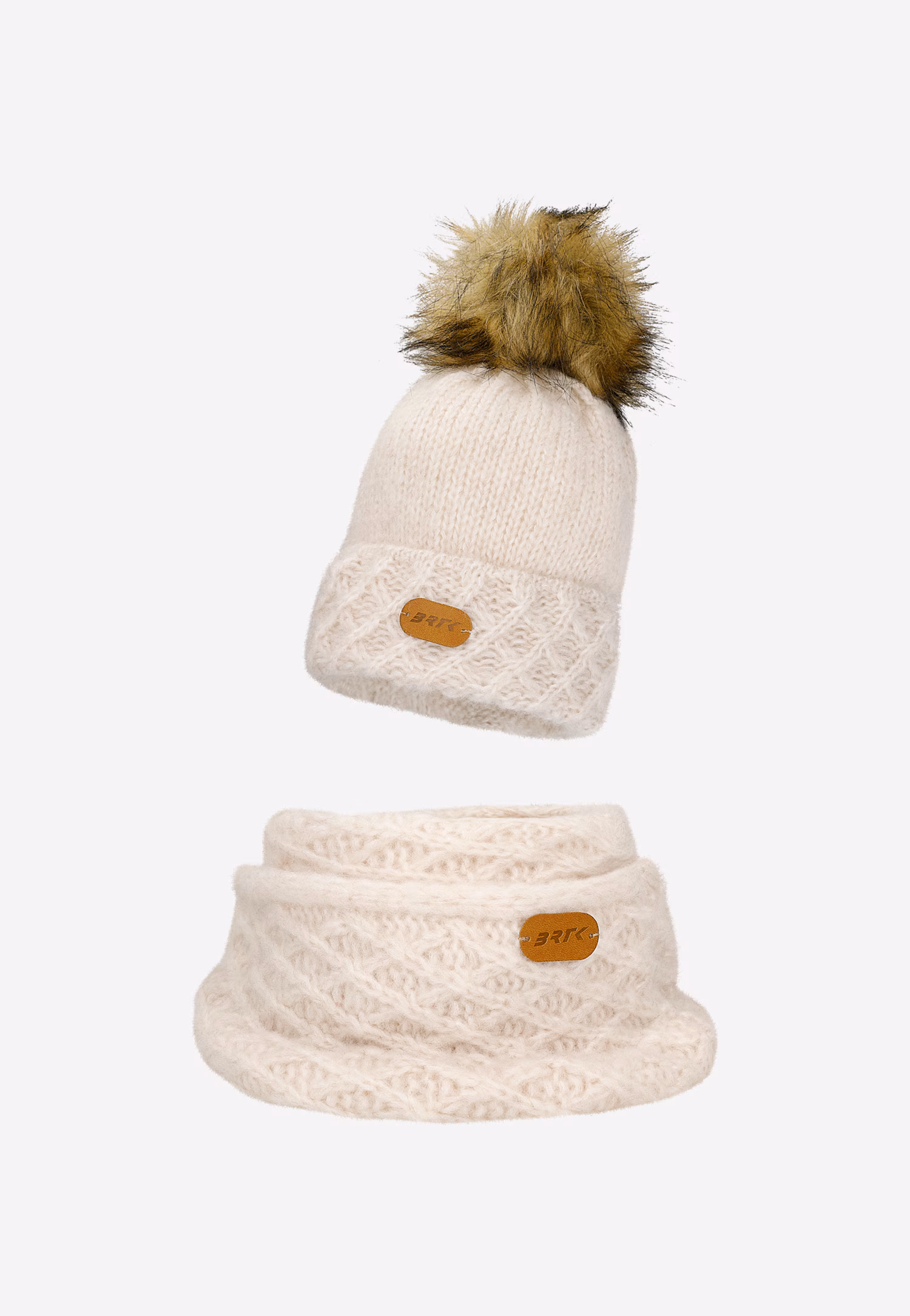 Jasnobeżowy komplet BARTEK 8560284 czapka   komin z wełną merino