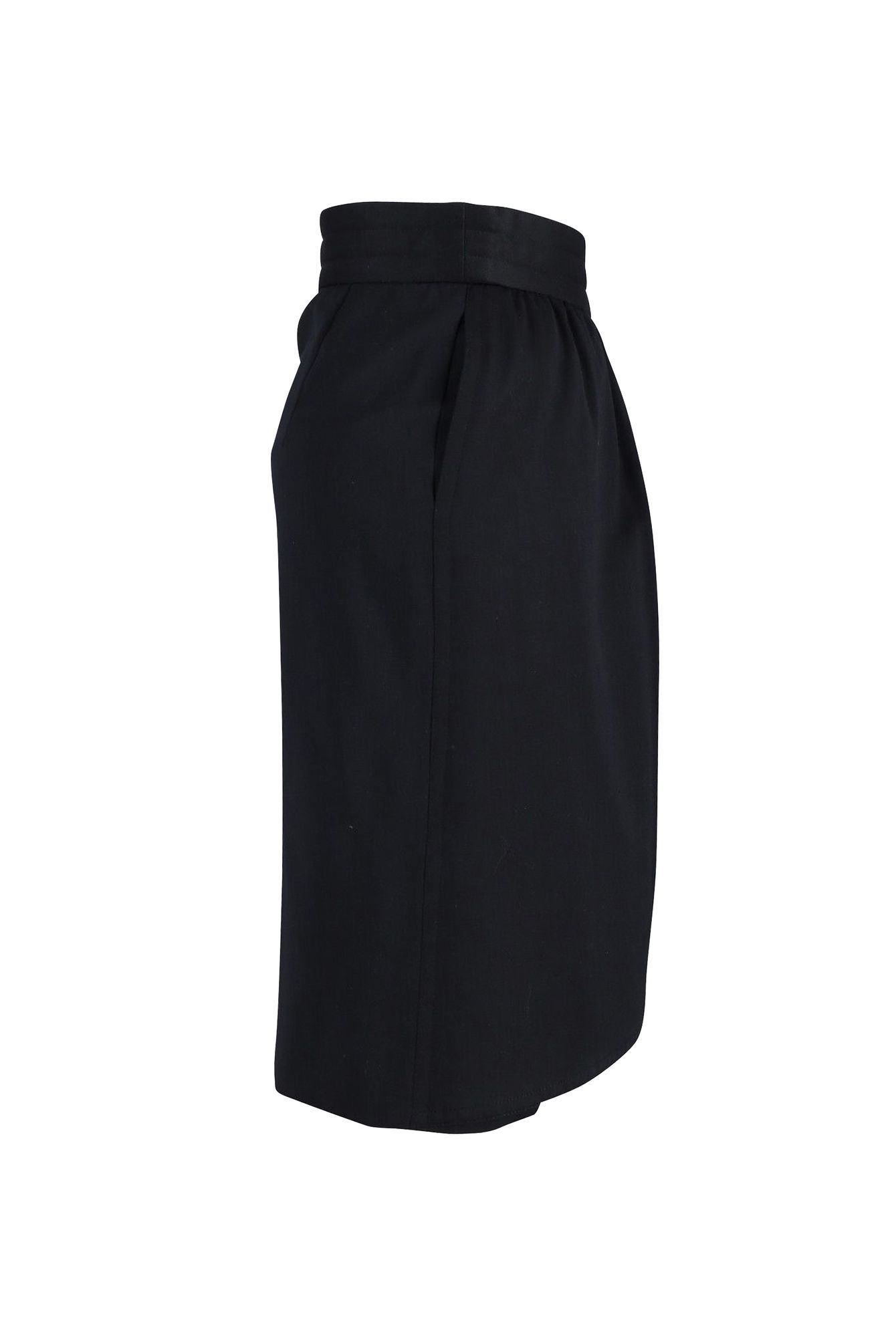 ESCADA Preloved Wrap Over Style Midi Skirt in Black Wool