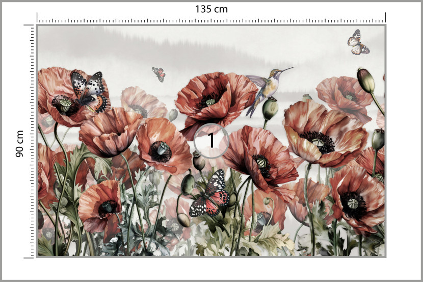 Fototapeta Barwne Czerwone Maki Styl Vintage 135x90cm