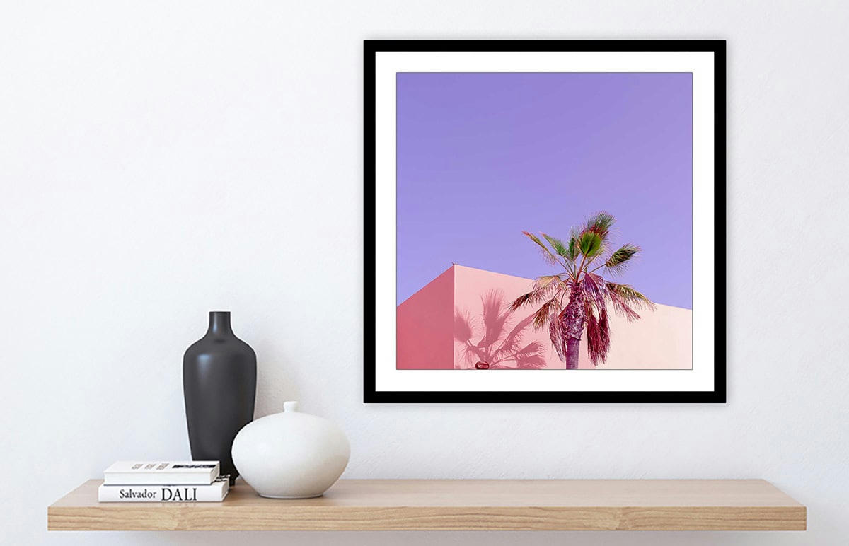 - Affiche photo pink palma avec cadre noir 30x30cm