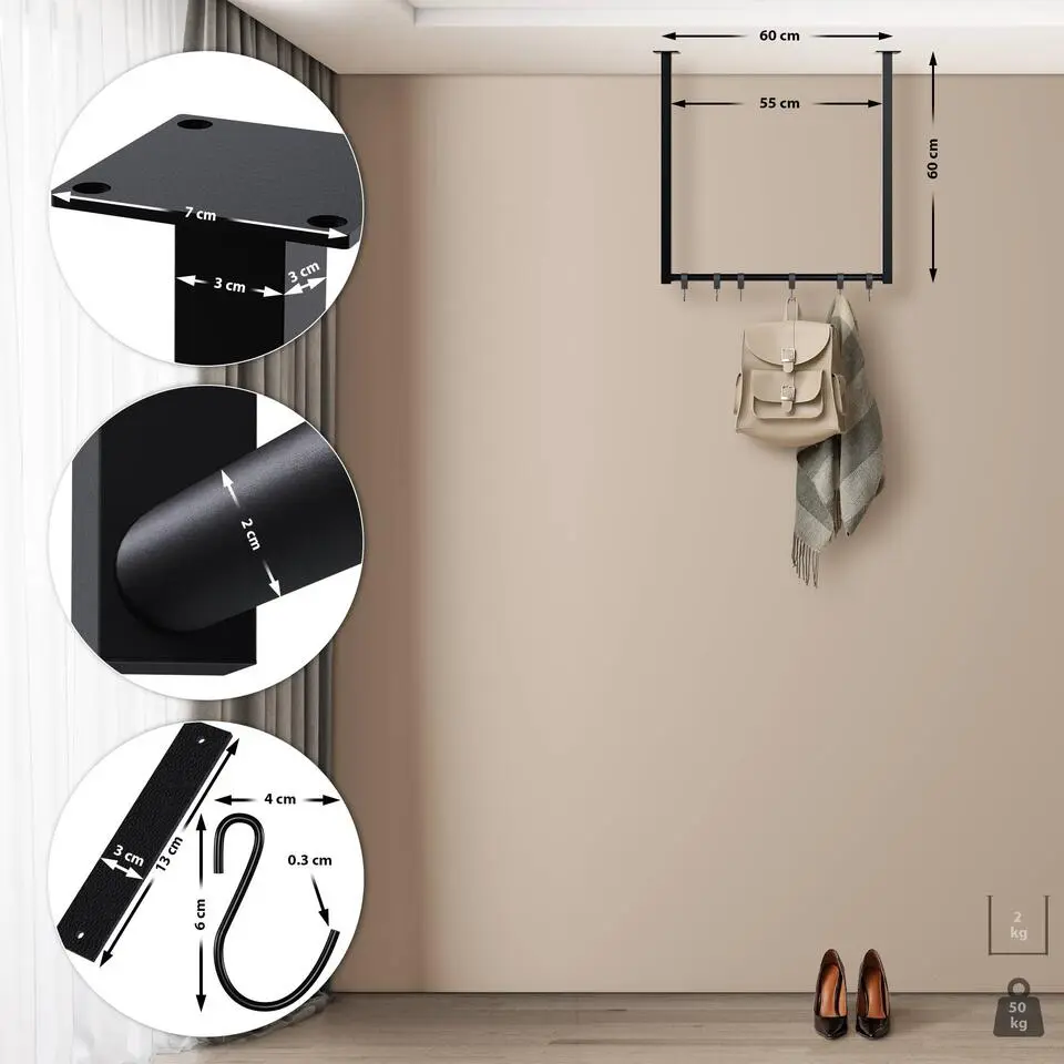 CLP Kledingrek Fenton 60x60x7 cm - zwart