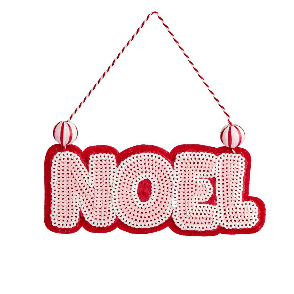 Suspension "Noel" à sequins rose L17cm