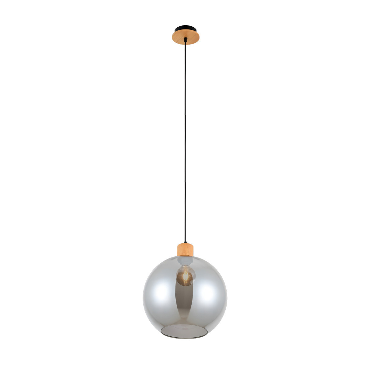 Lampa wisząca drewniana-czarna-dymiona POTAN 1xE27x25W Italux