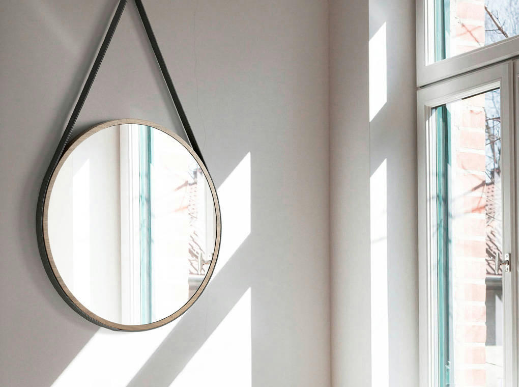 - Miroir circulaire effet bois noyer