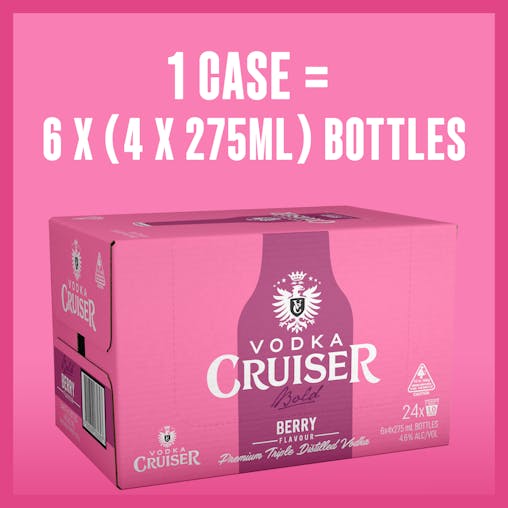 Vodka Cruiser Bold Berry, Refreshing Flavoured Pre-Mixed Vodka Drink, 4.6% ABV, 275mL (Case of 24 Bottles)