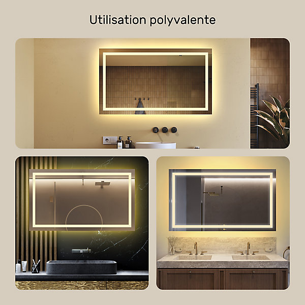 Miroir avec LED Illumination Salle de Bain (120x70cm) LED Lumineux Miroir avec éclairage (LED015) Blanc Chaud 3000K