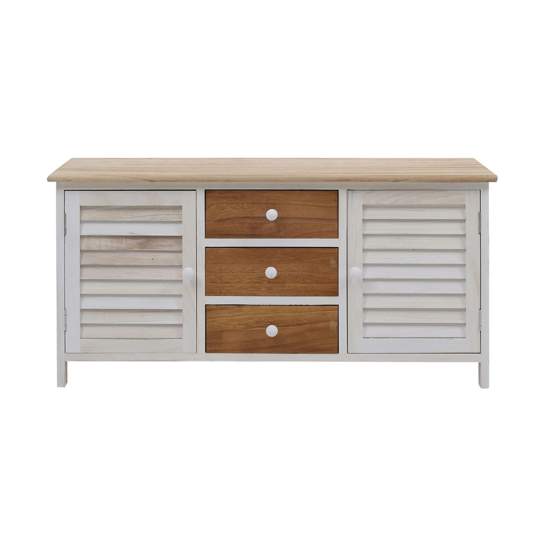 NATURAL - Buffet bas avec 3 tiroirs 2 portes en bois blanc et marron