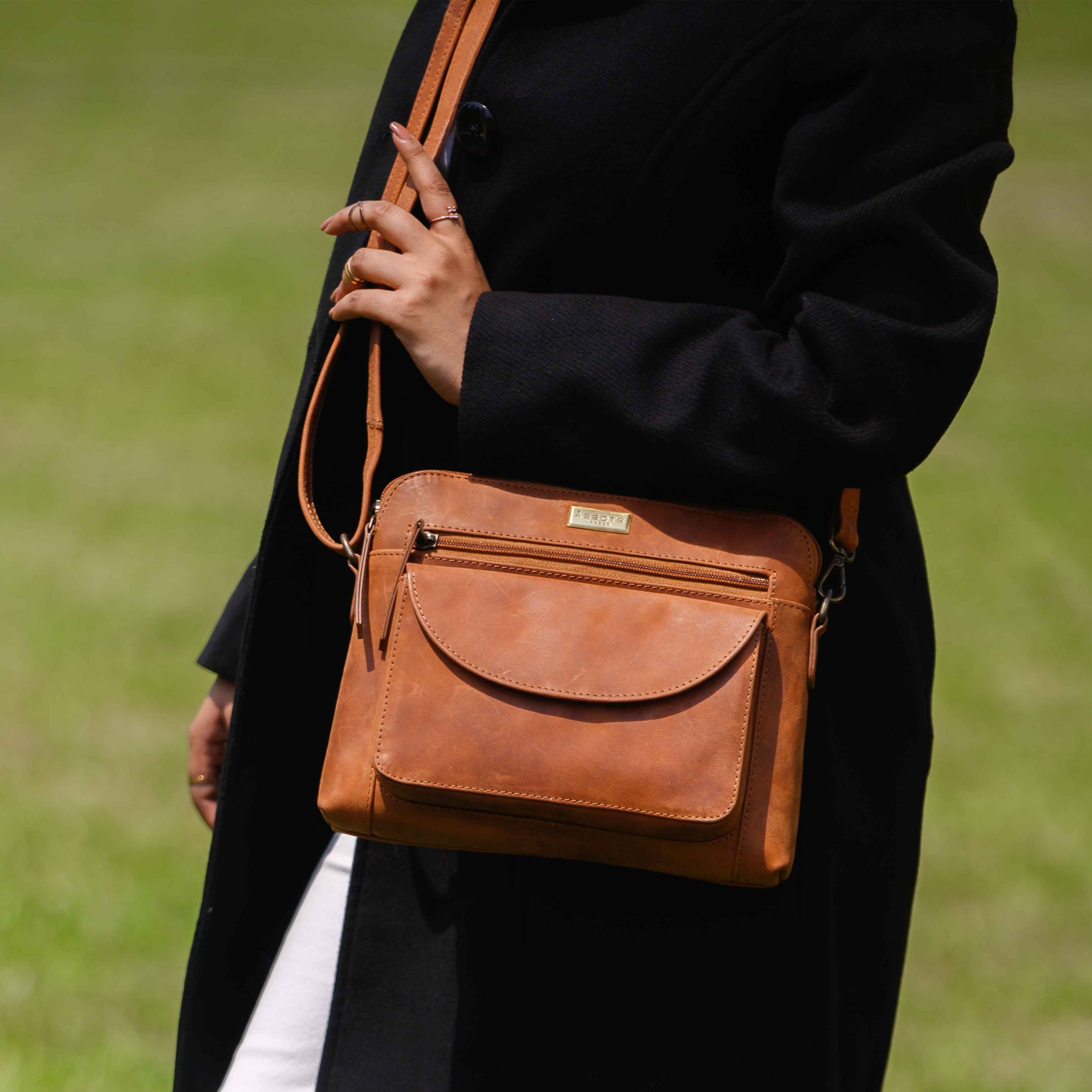 Assots London JEAN' Distressed Vintage Real Leather Crossbody Bag