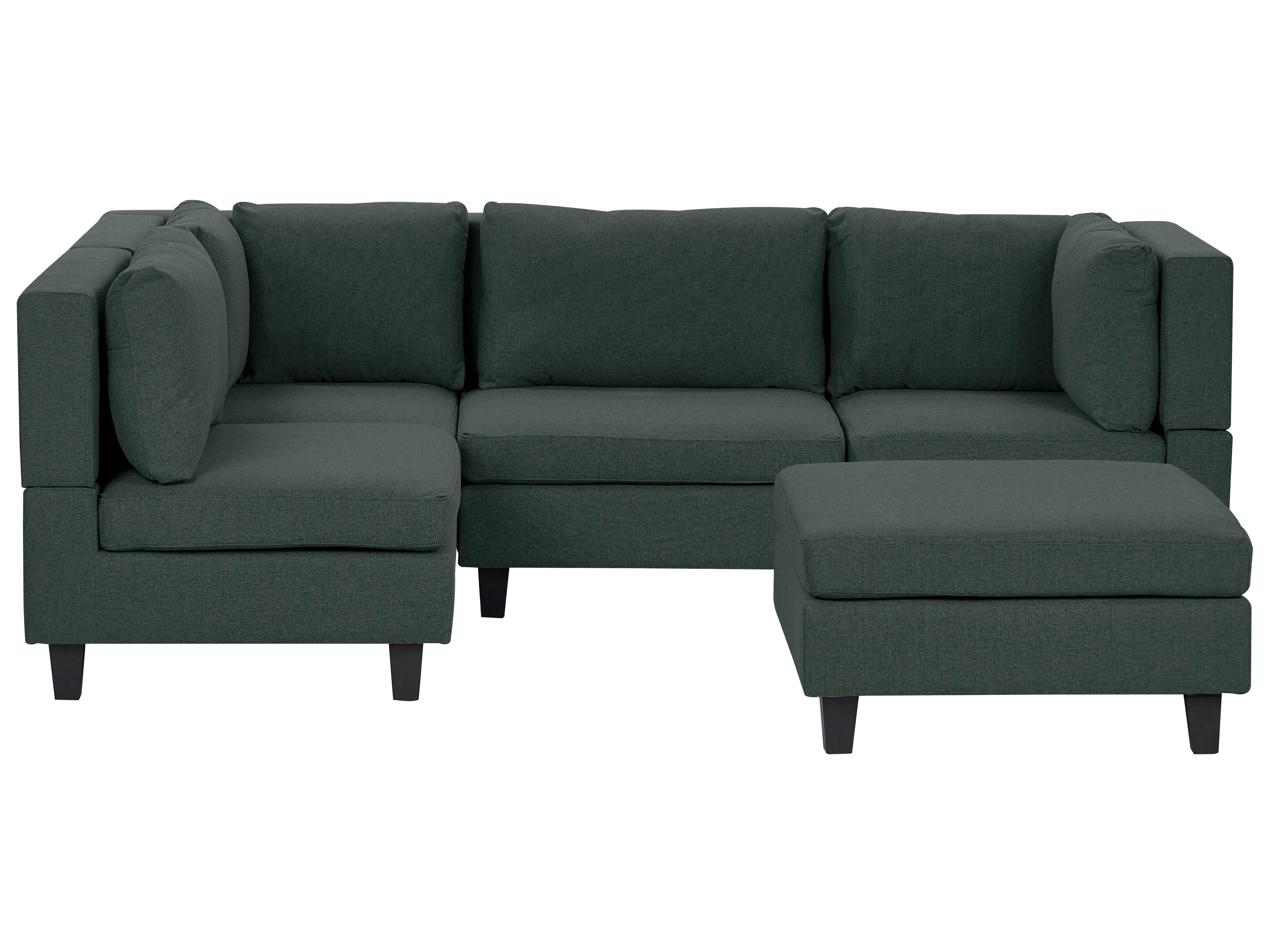 Modular Corner Sofa 4 Seater UNSTAD Fabric Dark Green with Ottoman Right Hand