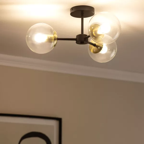 Lampa sufitowa czarno-złota-przezroczysta Tesoro 3xE27x40W Abruzzo