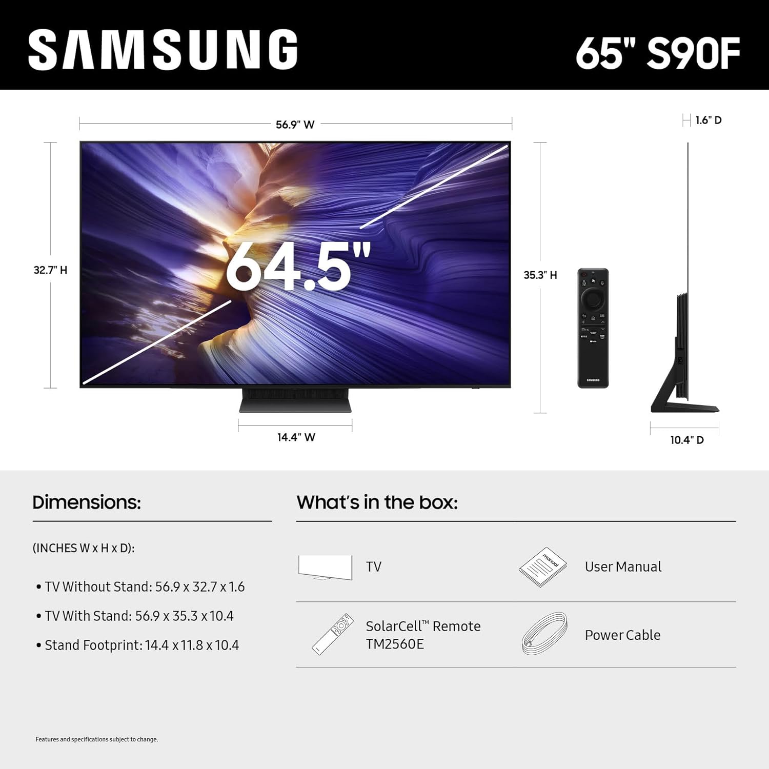 Samsung 65-Inch Class OLED S90F 4K Smart TV (2025 Model) NQ4 AI Gen3 Processor  4K AI Upscaling Pro  OLED HDR +  Motion Xcelerator 144Hz  Samsung Vision AI  Alexa Built-in