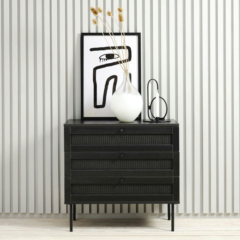 RINTO - Commode 3 tiroirs en bois et métal L80cm noir