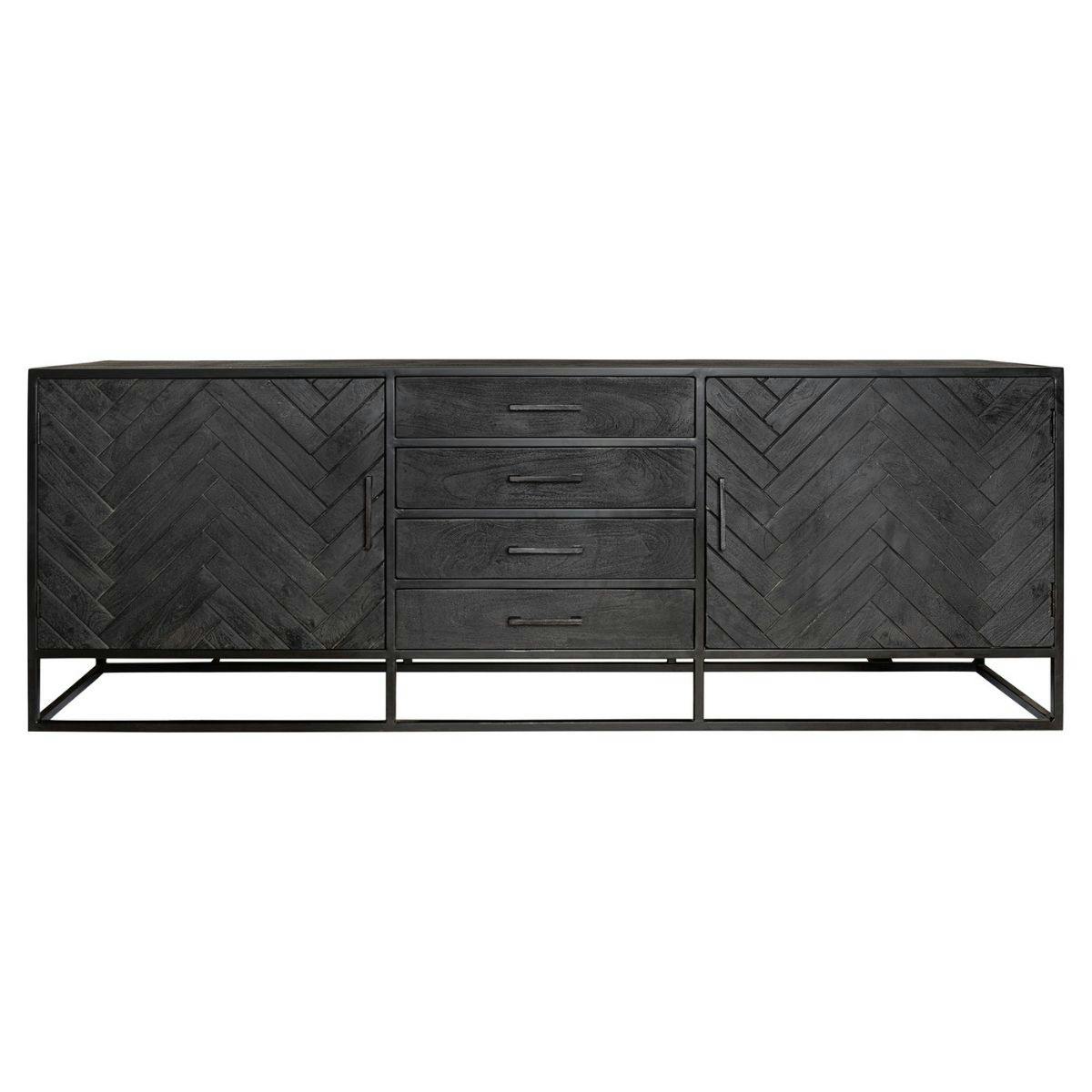 Buffet noir en bois 2 portes motif chevron 210 cm ALVERA