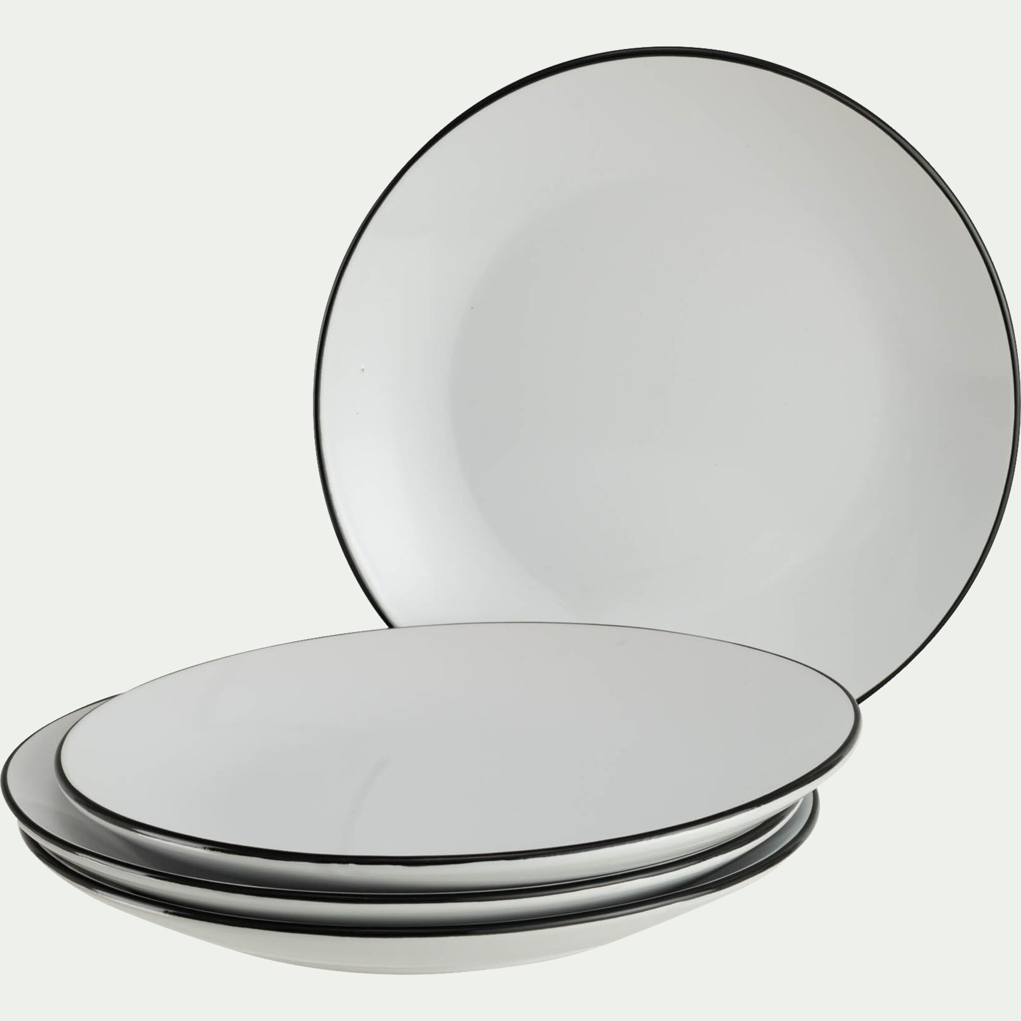 ANNE - Assiette plate en grès avec liseré noir D26,8cm - blanc