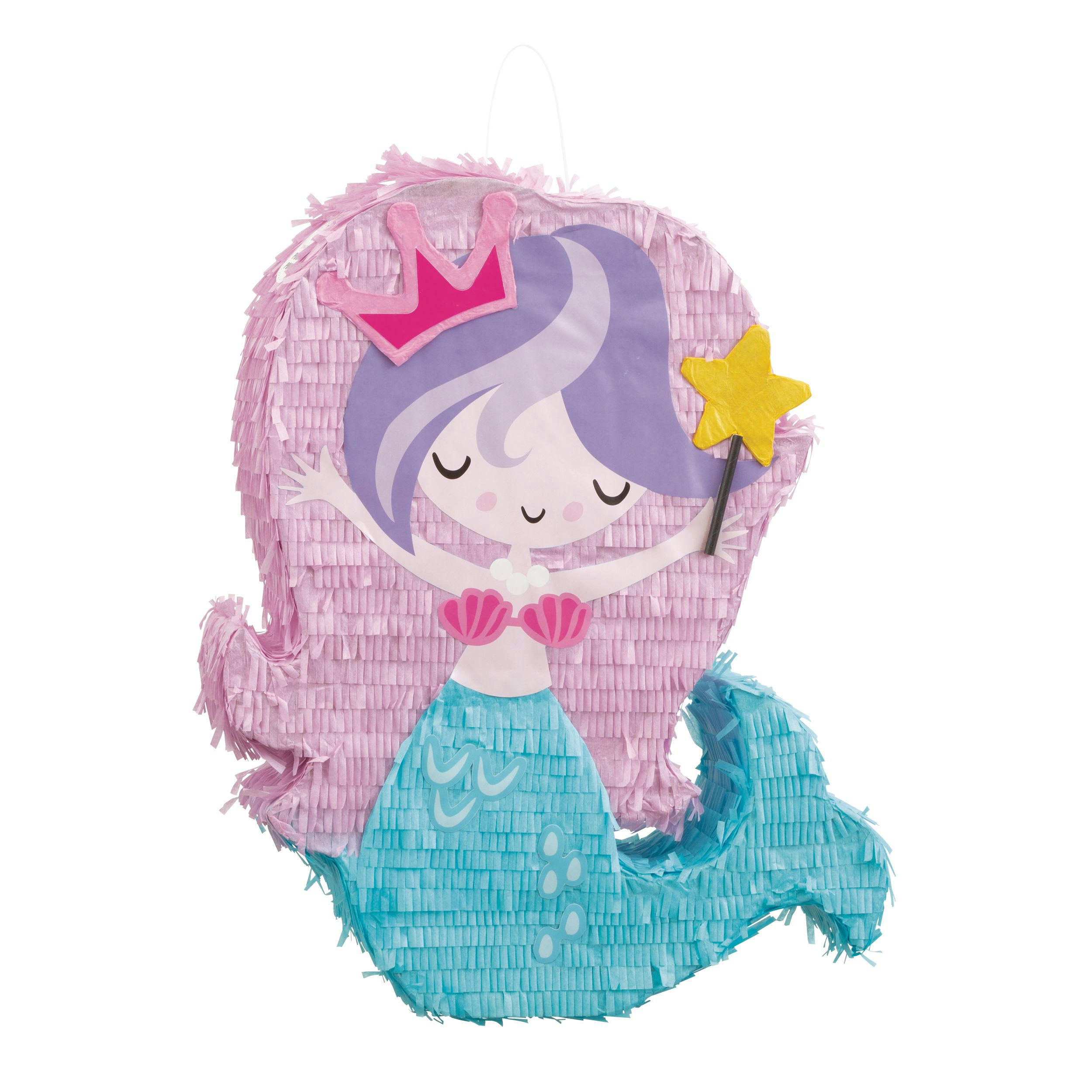 Mermaid Pinata Hanging Decoration, Pink/Blue, 15-in, Holds 2lb of Pinata Filler, for Birthday Parties