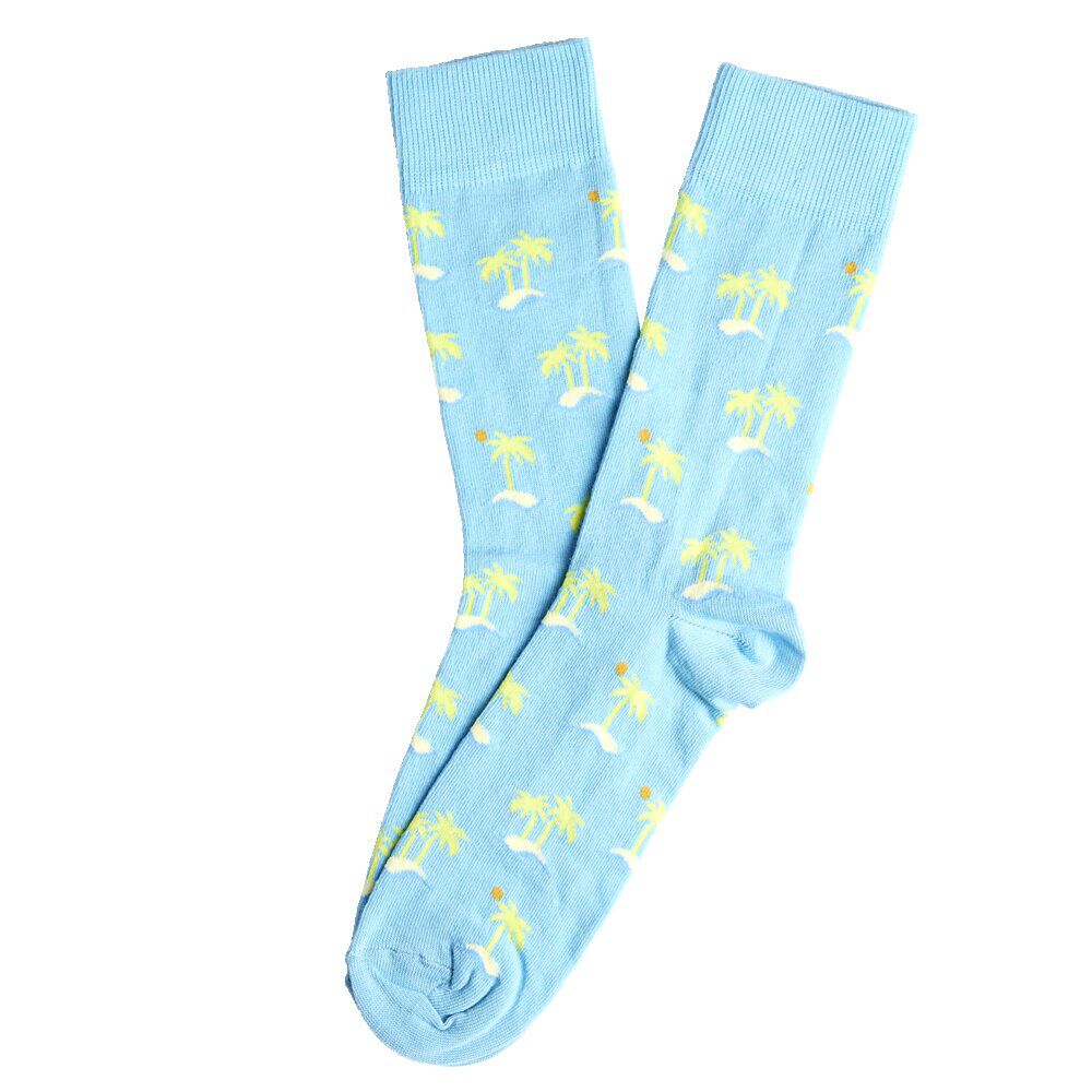 Chaussette homme polycoton tige longue bleu motif palmier T41/46