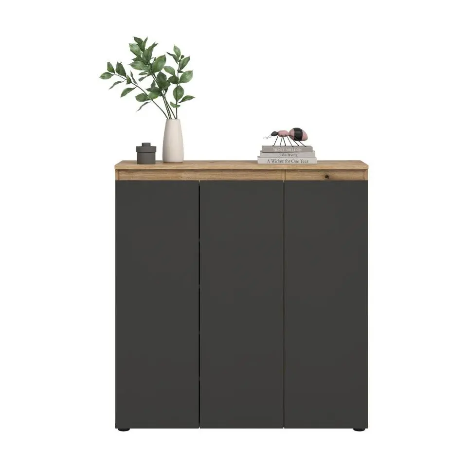 Hioshop Scarpa dressoir 3 deuren eik decor- antraciet