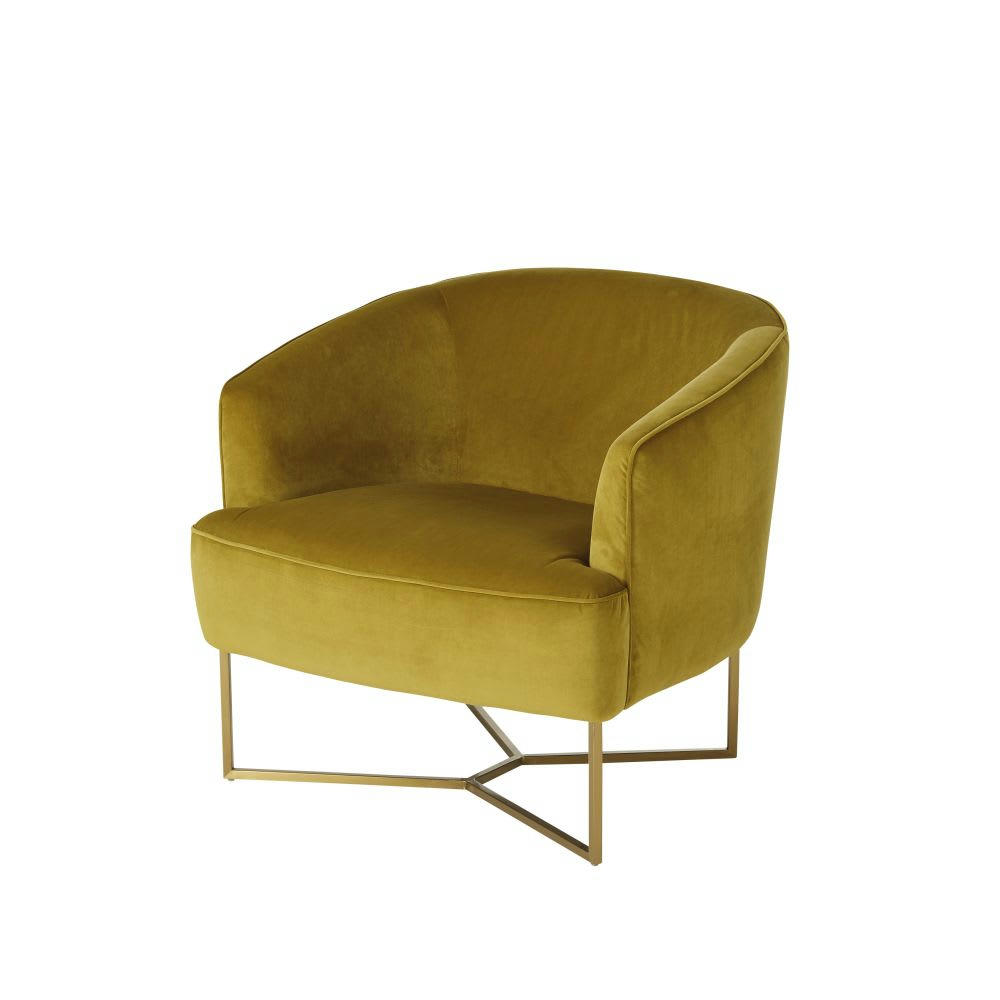 Sonate - Fauteuil en velours jaune moutarde